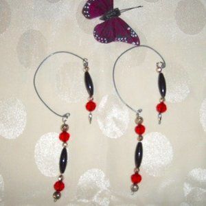 Earrings Wire Goes Around Ear Red/Blk/Silver NWOT